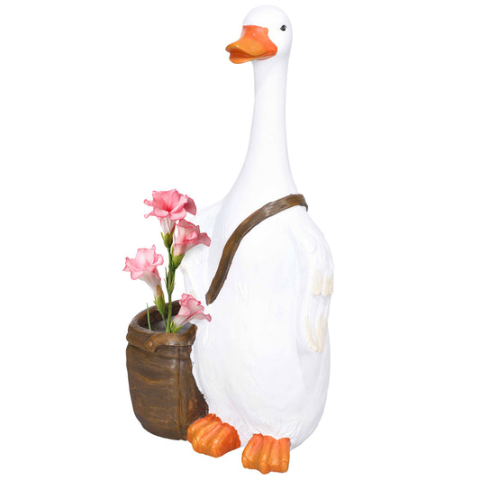 Outsunny bloempot, zwaan met schoudertas, weerbestendig, 32 x 18 x 60 cm, wit, bruin