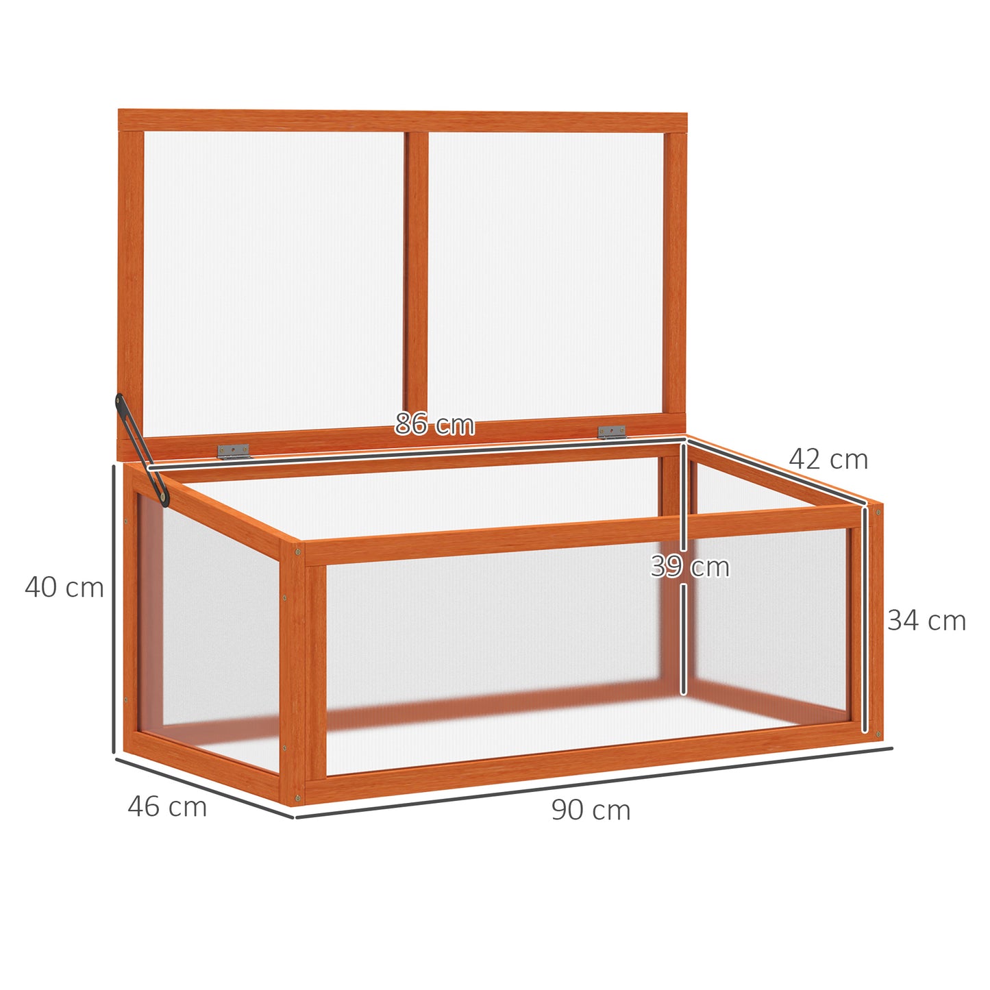 Outsunny Frühbeetkasten, Gewächshaus aus Holz und Polycarbonat, 90 x 46 x 40 cm, wetterfest mit Deckel, Frühbeetkasten für Gartenpflanzen, orange