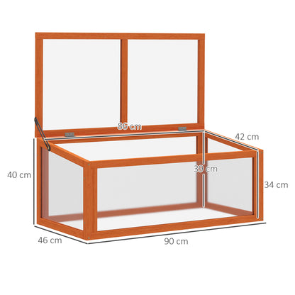 Outsunny Frühbeetkasten, Gewächshaus aus Holz und Polycarbonat, 90 x 46 x 40 cm, wetterfest mit Deckel, Frühbeetkasten für Gartenpflanzen, orange