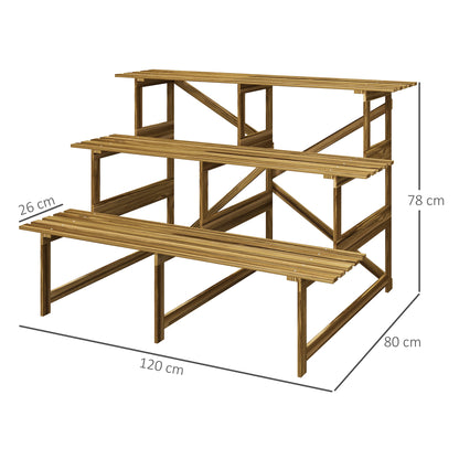Outsunny Plantenstandaard, Bloemenstandaard, Bloemenplank, Plantenplank, Bloemenstandaard, 3 lagen, Dennenhout, 120 x 80 x 78 cm