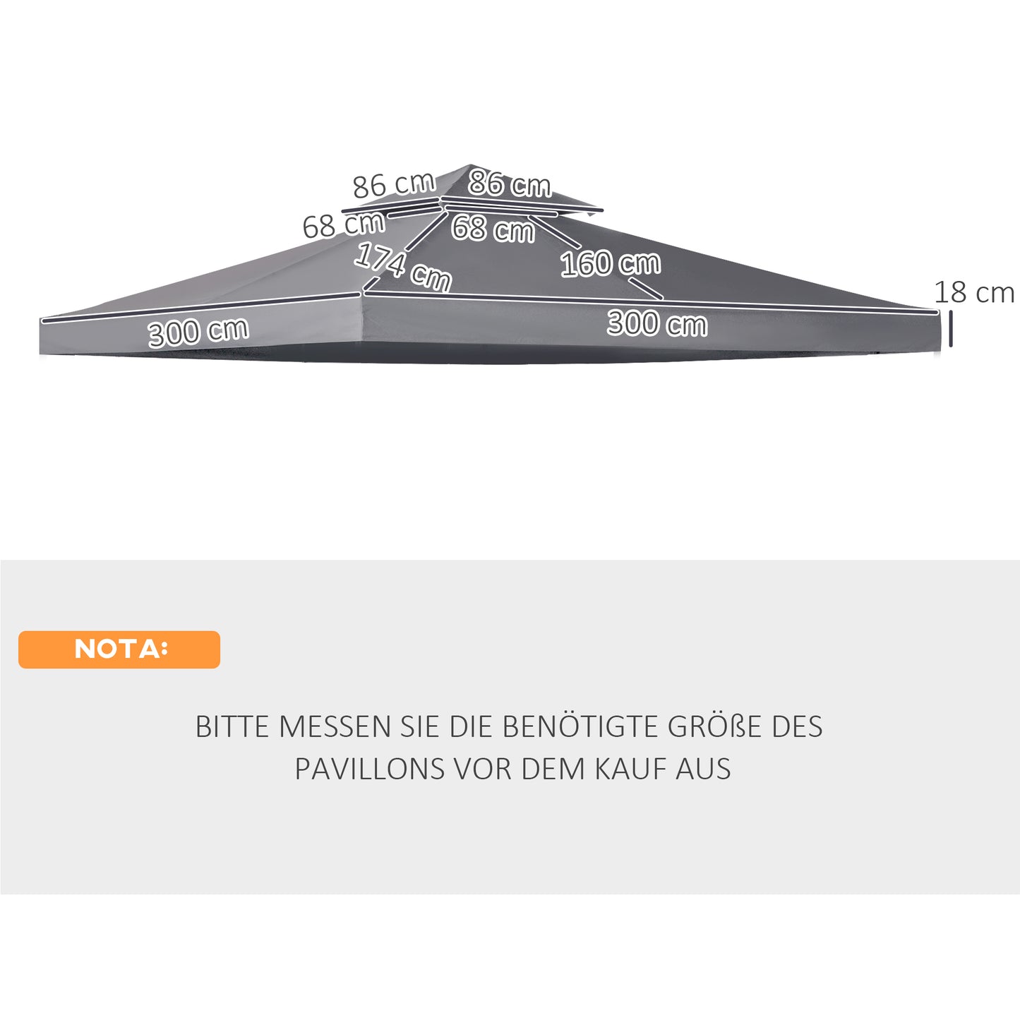 Outsunny Ersatzdach für 3x3 m Pavillon, wasserabweisendes Pavillondach für Metallpavillons, Ersatzdach für Gartenpavillons, Partyzelte, Gartenzelte, Polyester, dunkelgrau
