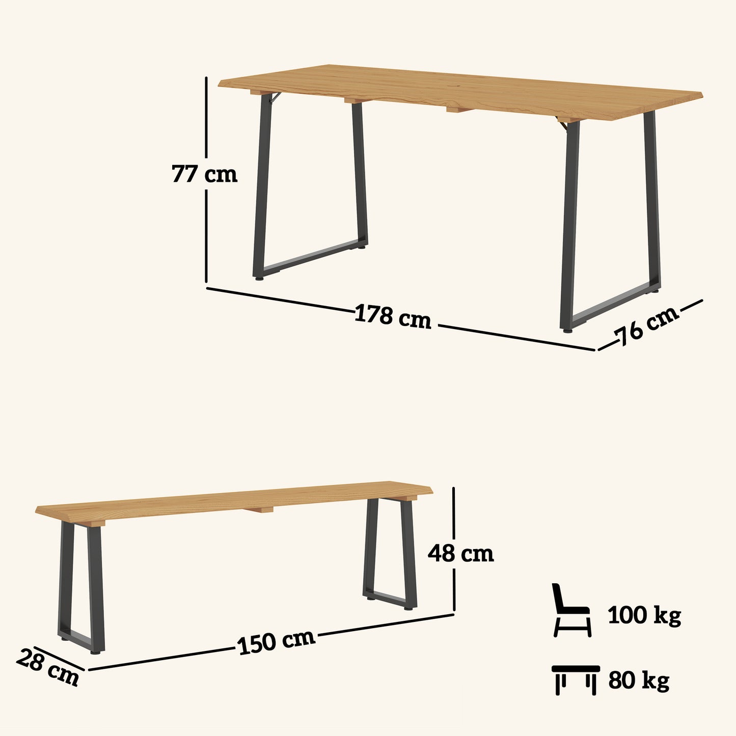 Outsunny 3-teilige Essgruppe aus Holz für 6 Personen, Esstisch mit 2 Bänken, Sonnenschirmloch, Holztisch 178 x 76 x 77 cm, Naturholz