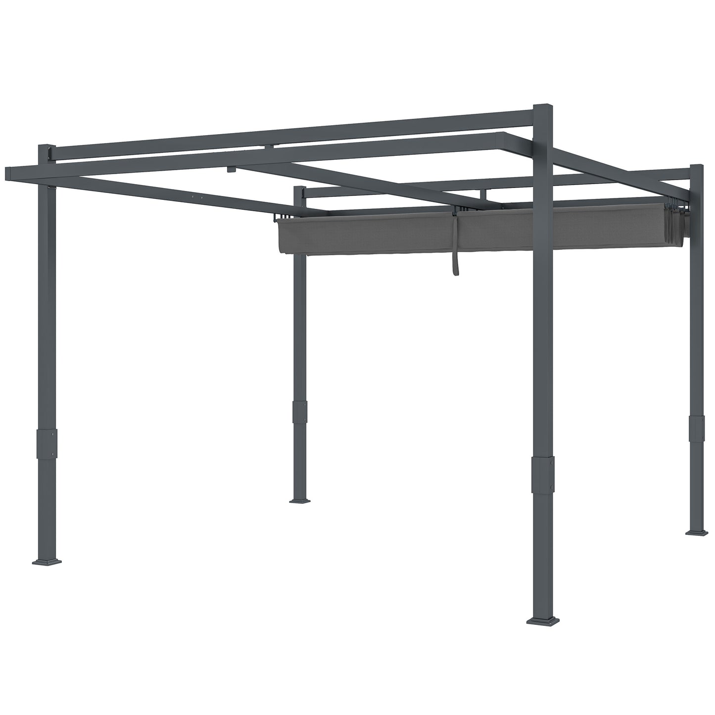 Outsunny Pergola-Pavillon, ca. 3,5 x 3 m, robustes, winterfestes Aluminium, Sonnenschutz mit verstellbarem Schiebedach, Grau