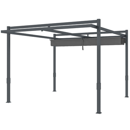 Outsunny Pergola-Pavillon, ca. 3,5 x 3 m, robustes, winterfestes Aluminium, Sonnenschutz mit verstellbarem Schiebedach, Grau