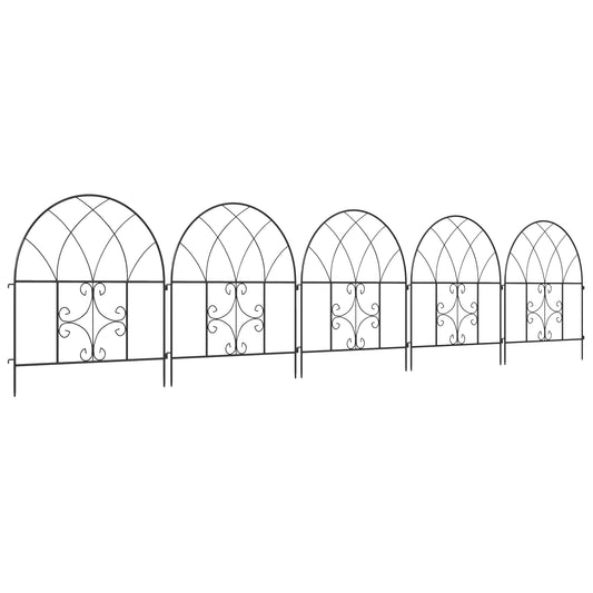 Outsunny Gartenzaun, Stahl, 300 cm x 70 cm hoch, Dekoratives Maschendrahtzaun-Set, Zaunelemente, Schwarz