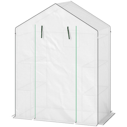 Outsunny Kas met planken, mini-kas, uv-bestendig, gaasvenster, ritssluiting, 143L x 74B x 190H cm, wit