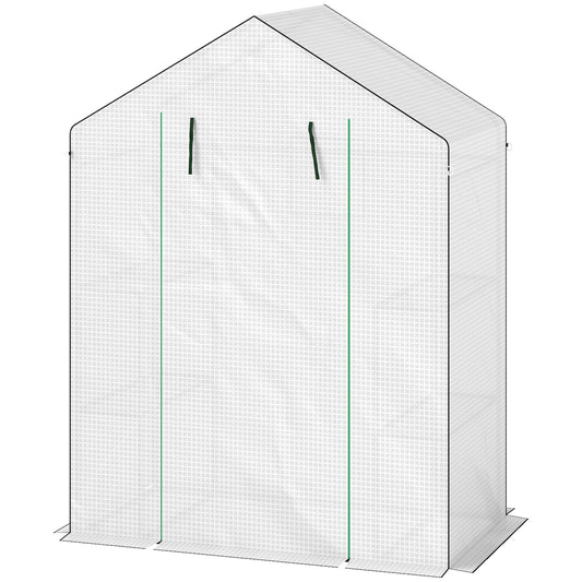 Outsunny Gewächshaus mit Regalen, Mini-Gewächshaus, UV-beständig, Netzfenster, Reißverschluss, 143 x 74 x 190 cm (L x B x H), weiß