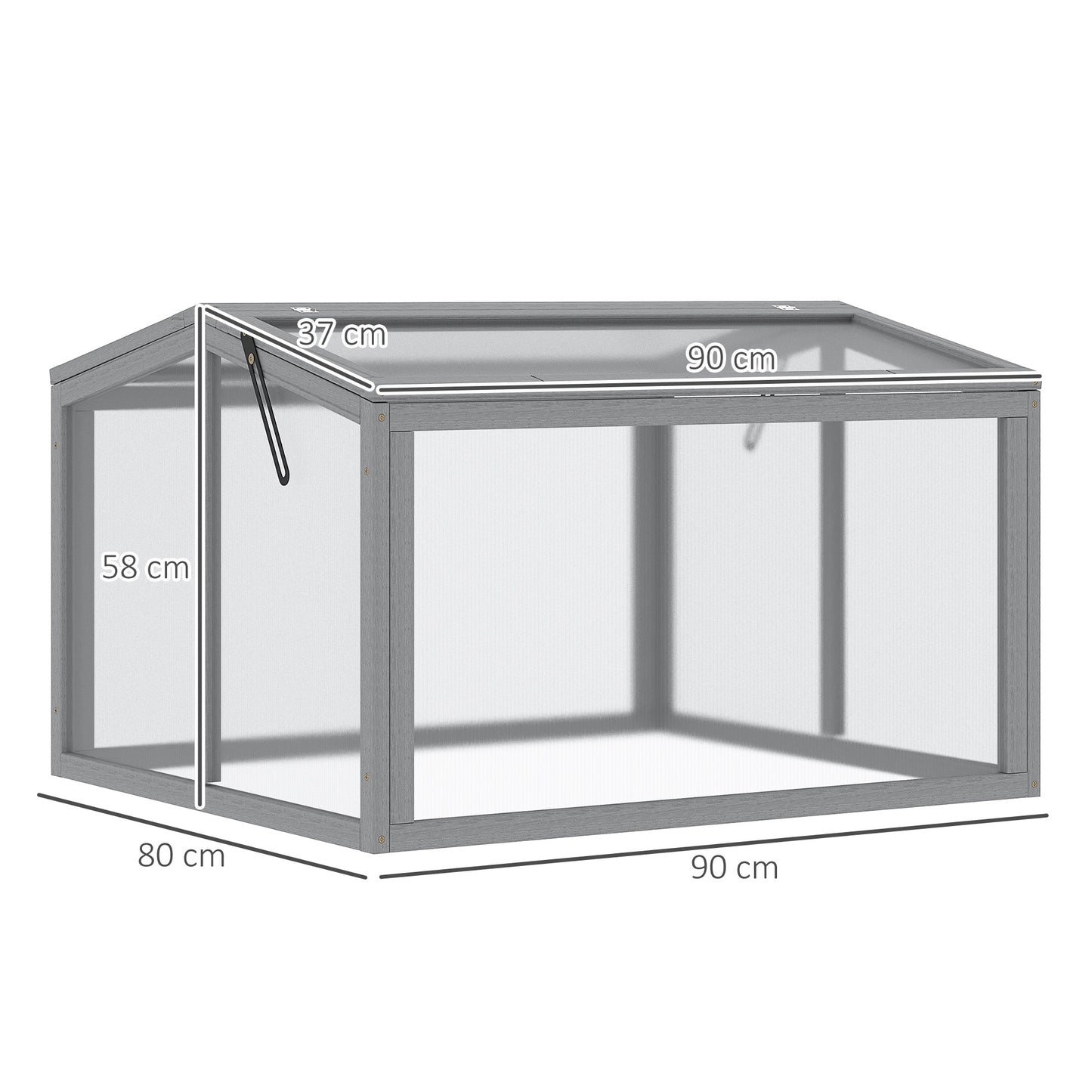 Outsunny Kweekkas met houten en polycarbonaat afdekking, weerbestendig, lichtgrijs, 90 x 80 x 58 cm