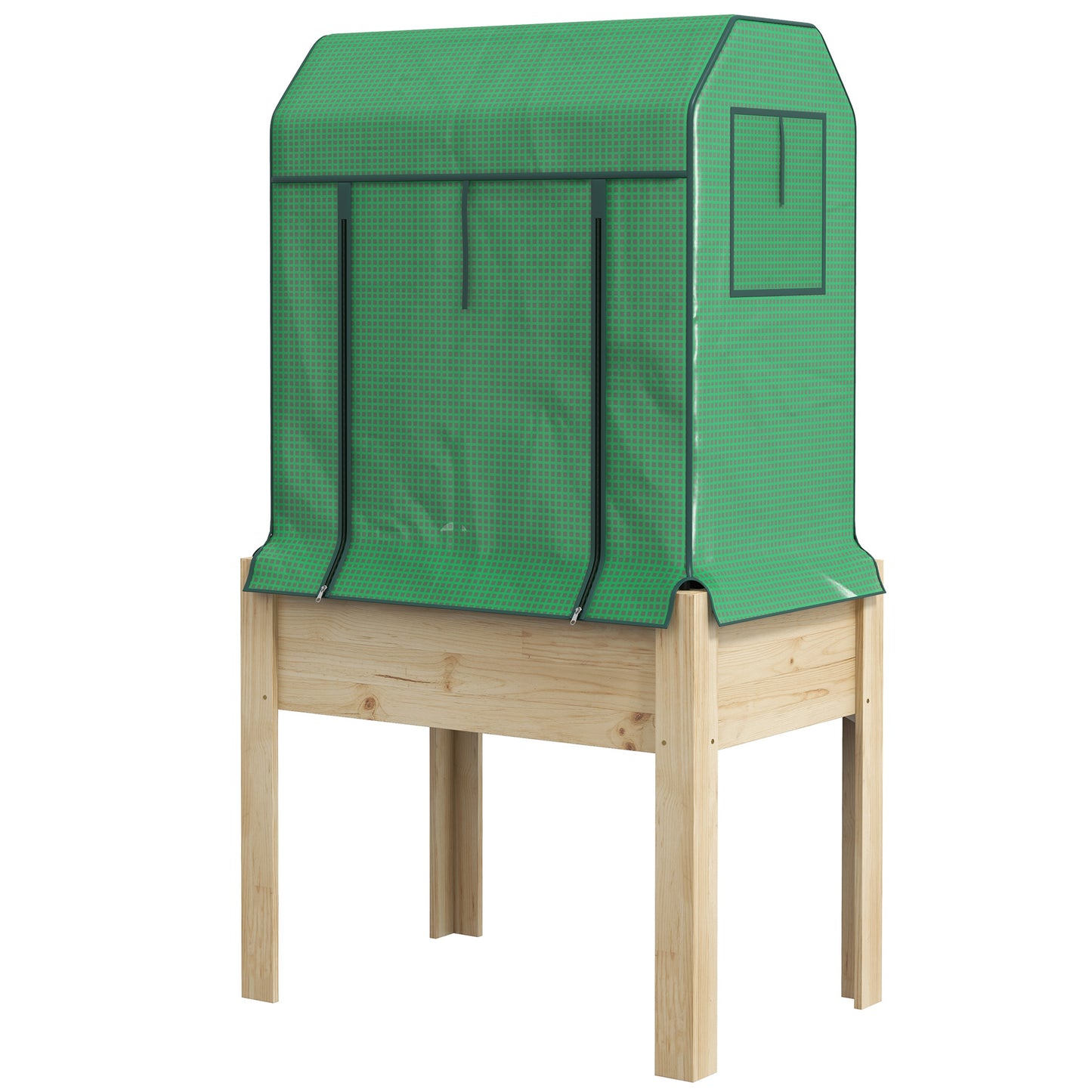 Outsunny 2-in-1 verhoogde plantenbak, koude kas, 86 cm x 60 cm x 165 cm, natuurlijk + groen