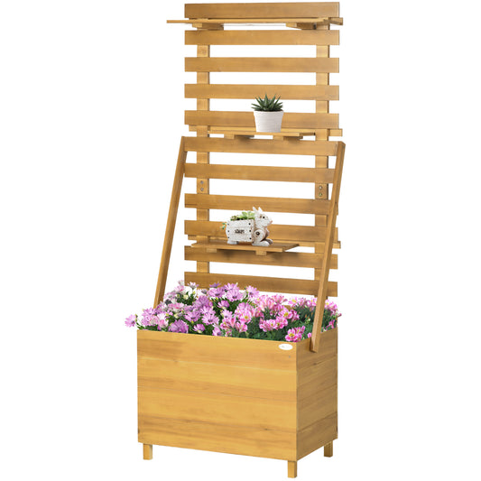 Outsunny raised garden bed with 3 drawers, including trellis, weather-resistant, solid wood, 63 cm x 39 cm x 160 cm, natural