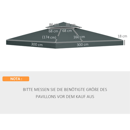 Outsunny Ersatzdach für 3x3 m Pavillon, wasserabweisendes Pavillondach für Metallpavillons, Ersatzdach für Gartenpavillons, Partyzelte, Gartenzelte, Polyester, anthrazitgrau