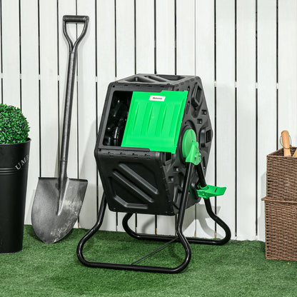 Outsunny compostbak, 65 liter, draaibaar, compact, 24 ventilatiegaten, staal, kunststof, groen + zwart
