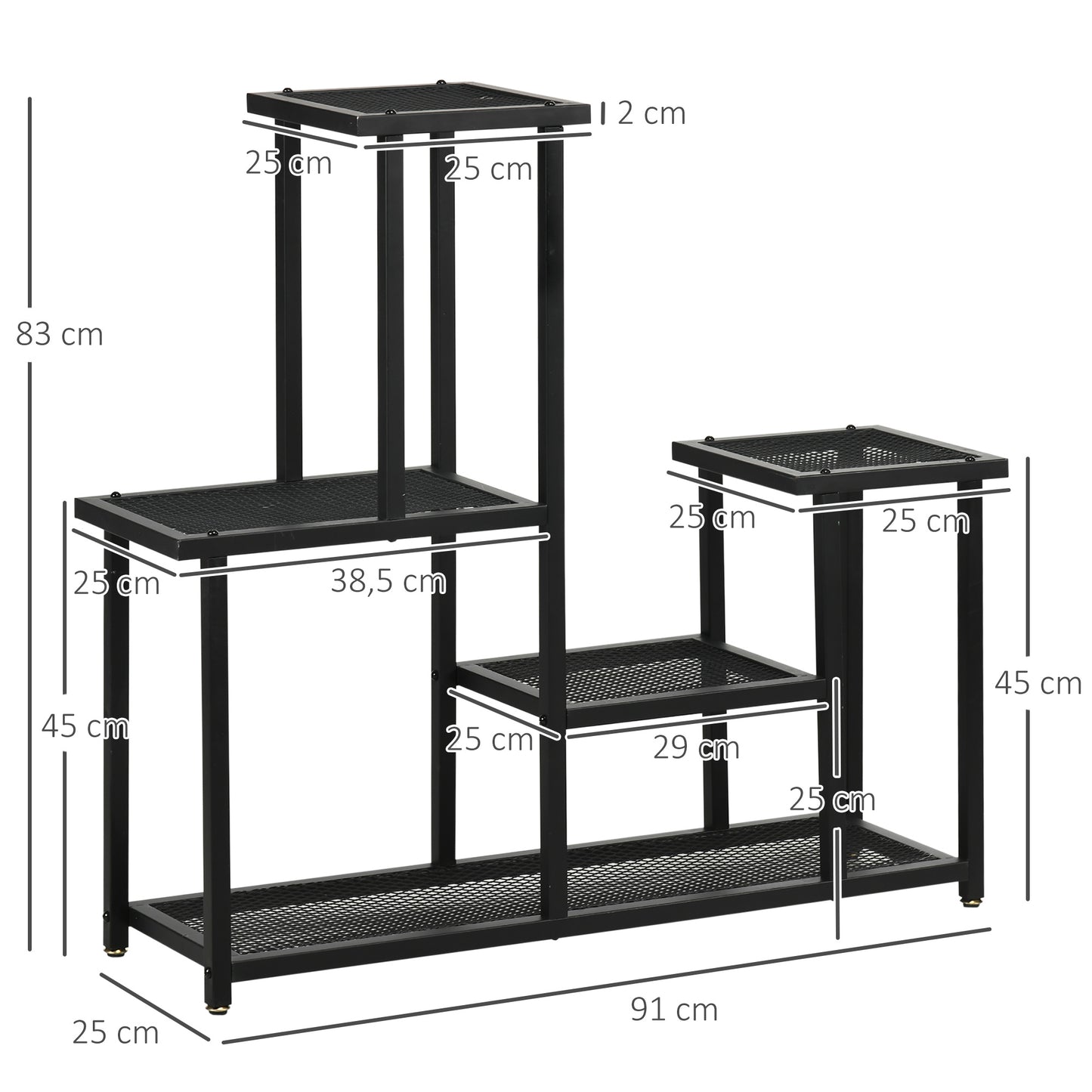 Outsunny plantenstandaard met 4 planken, weerbestendig, bloemenstandaard, 91 cm x 25 cm x 83 cm, zwart