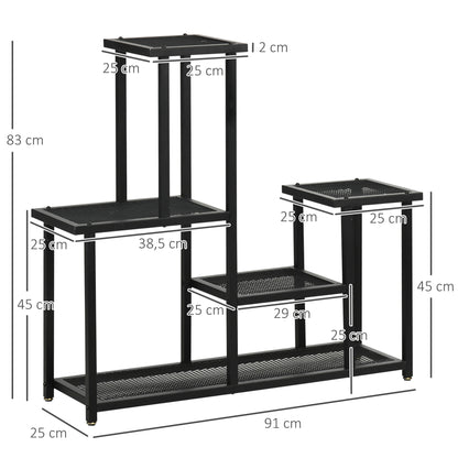 Outsunny plantenstandaard met 4 planken, weerbestendig, bloemenstandaard, 91 cm x 25 cm x 83 cm, zwart