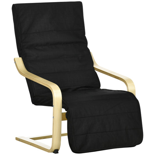 HOMCOM Relax-Sessel, Lounge-Sessel, verstellbare Fußstütze, Kissen, Holz und Schwarz, 66,5 x 94 x 100 cm