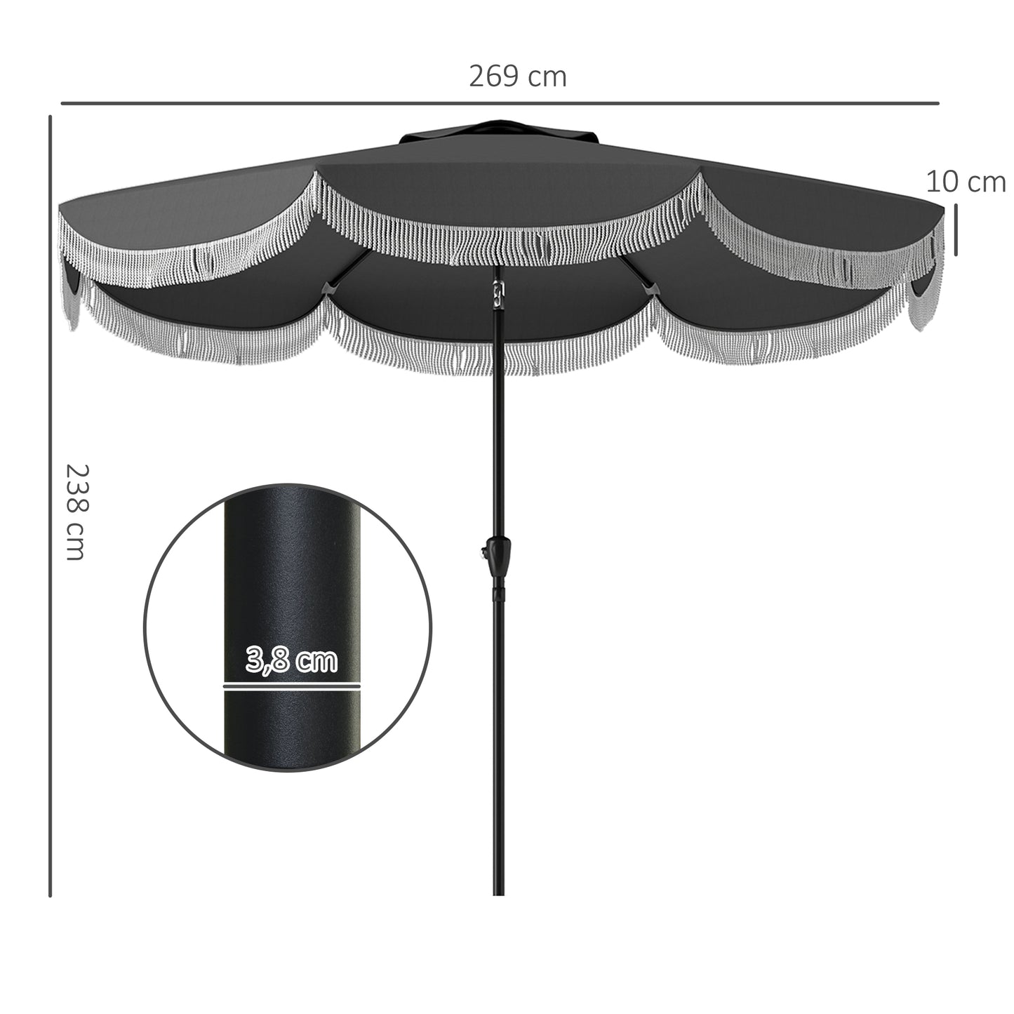 Outsunny Sonnenschirm Ø269 cm, UV-Schutz, achteckiger Balkonschirm, Gartensonnenschirm, dunkelgrau