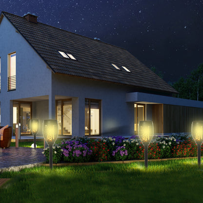 Outsunny Gartenleuchten, 4er-Pack Solar-LED-Gartenstrahler in Warmweiß mit Erdspieß und Stecker, IP44 wasserdichte Gartenbeleuchtung, Solar-Gartenleuchten für den Außenbereich in Garten, Rasen und Beet