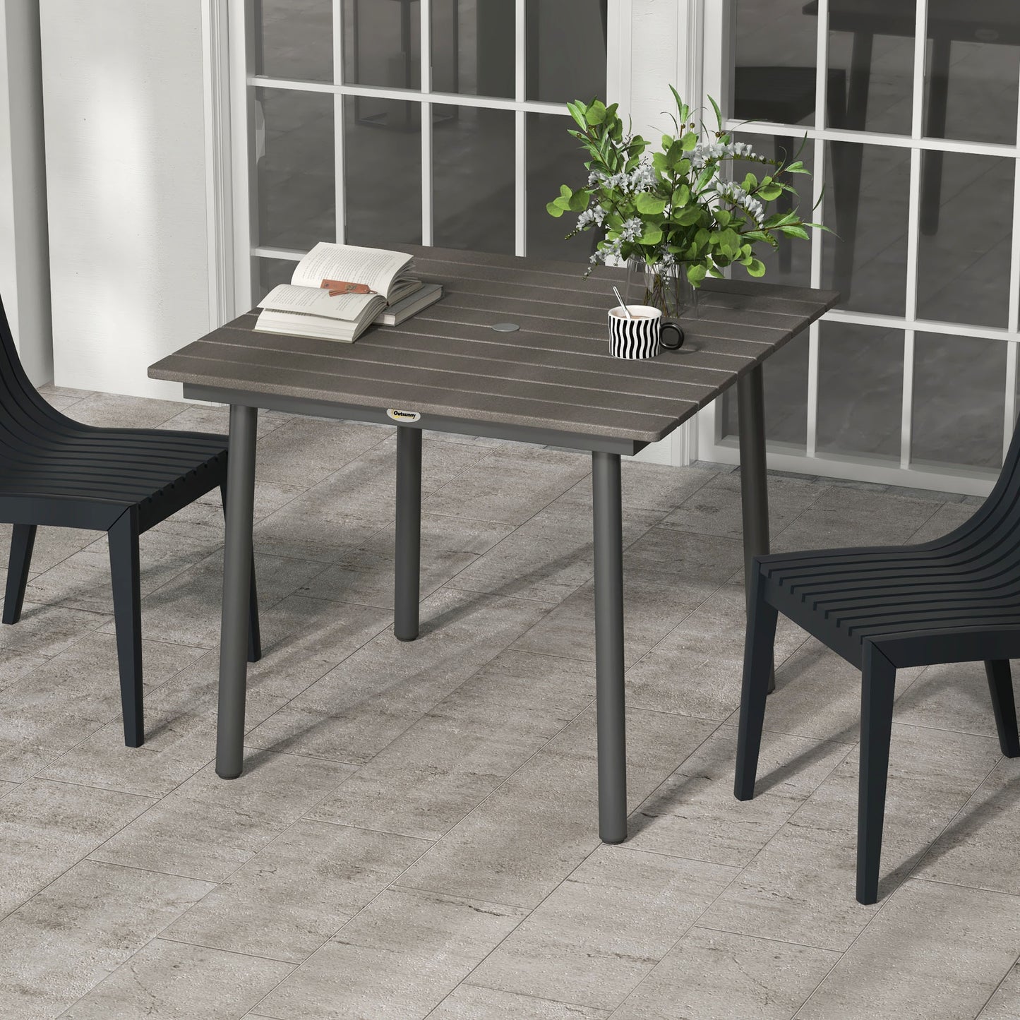 Outsunny Gartentisch, Ess- und Loungetisch, wetterfest, modernes Design, 90 x 90 x 75 cm, Dunkelgrau