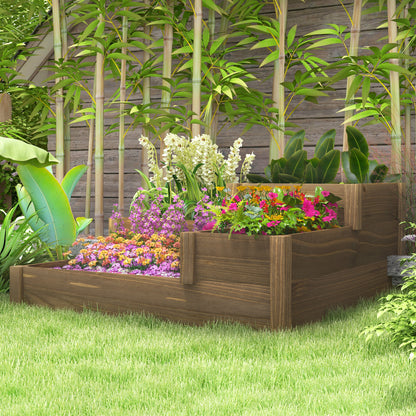 Outsunny Raised Garden Bed, 4 Planters on 3 Tiers, Weather Resistant, Solid Wood, 122cm x 122cm x 51cm, Natural
