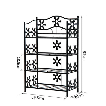 HOMCOM Kleines Schuhregal, platzsparendes Blumenregal, Pflanzenständer, freistehendes Regal, 4 Ebenen, Metall, schwarz, 59,5 x 30 x 92 cm