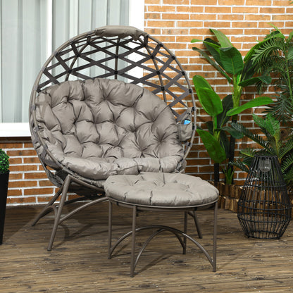 Outsunny Gartenmöbel-Set, 2-teilig, Hocker/Beistelltisch, großes Sitzkissen, Stahlgestell, Farbe: Sand, 118 x 75 x 142 cm