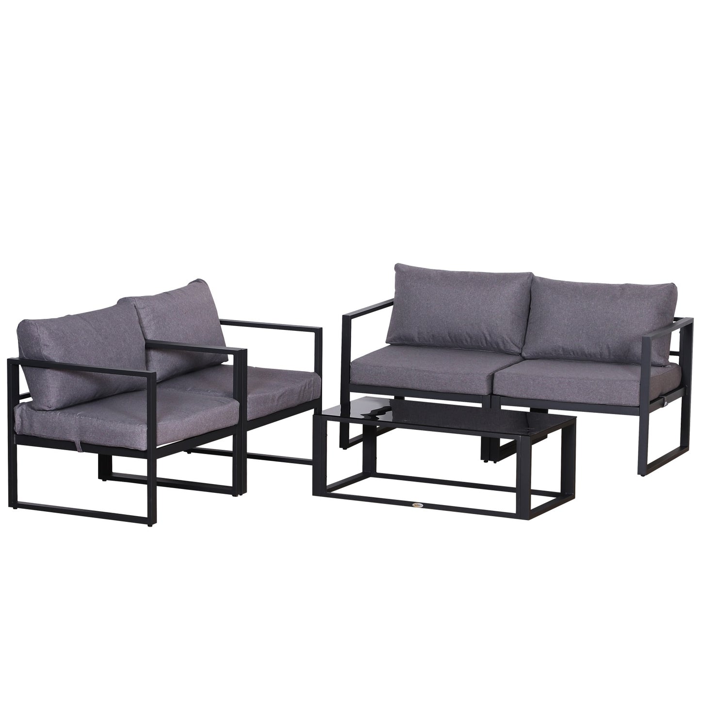 Outsunny 4-teiliges Gartenmöbelset, Sitzgruppe, Bank mit Sitzkissen, Tisch mit Stauraum, Polyester, grau, 138 x 69 x 63 cm