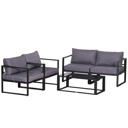 Outsunny 4-teiliges Gartenmöbelset, Sitzgruppe, Bank mit Sitzkissen, Tisch mit Stauraum, Polyester, grau, 138 x 69 x 63 cm