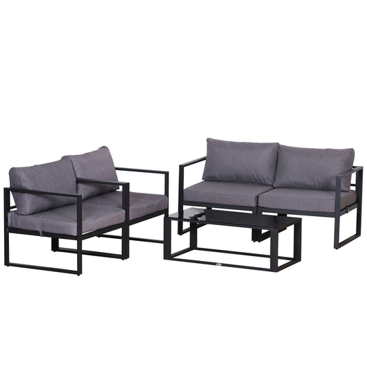 Outsunny vierdelige tuinmeubelset, zitgroep, bank met zitkussens, tafel met opbergruimte, polyester, grijs, 138 x 69 x 63 cm