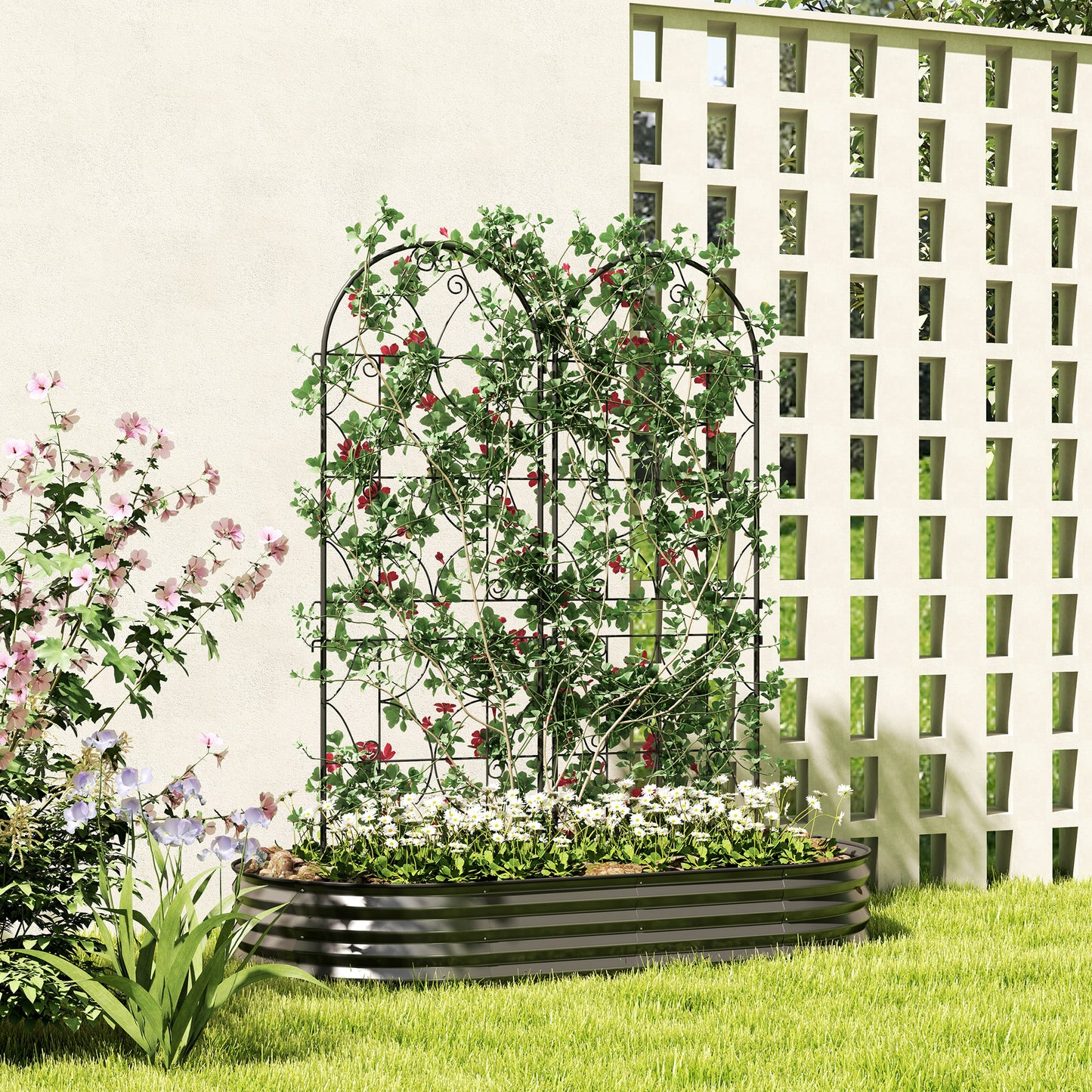 Outsunny Metalen Trellis Set van 2, Plug-in, Roestvrij, Klimhulp voor Klimplanten, 50x150 cm, Zwart