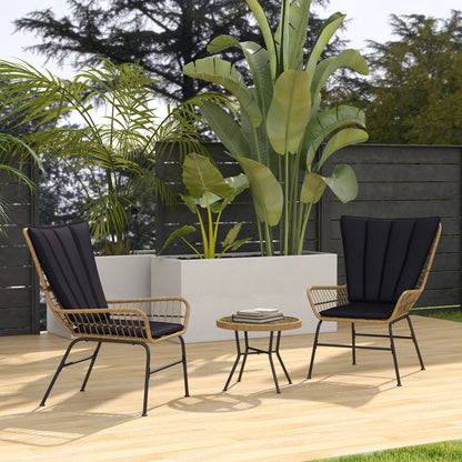 Outsunny Bistro-Set, Balkonmöbel-Set, Boho-Stil, wetterfest, 76 x 66 x 96 cm, Schwarz