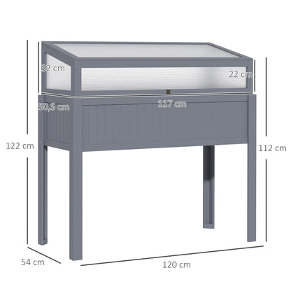 Outsunny Hochbeet, Holz mit Pflanzkasten, 2-in-1 Gewächshaus, Tomatenhaus, Gemüsegarten, Kräutergarten, Pflanzkasten für Garten, Balkon und Terrasse, Polycarbonat Grau, 120 x 54 x 112/122 cm