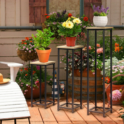 Outsunny 3-delige set stapelbare, ruimtebesparende plantenstandaards, 21 cm x 21 cm x 50/70/90 cm, staal, bruin + zwart