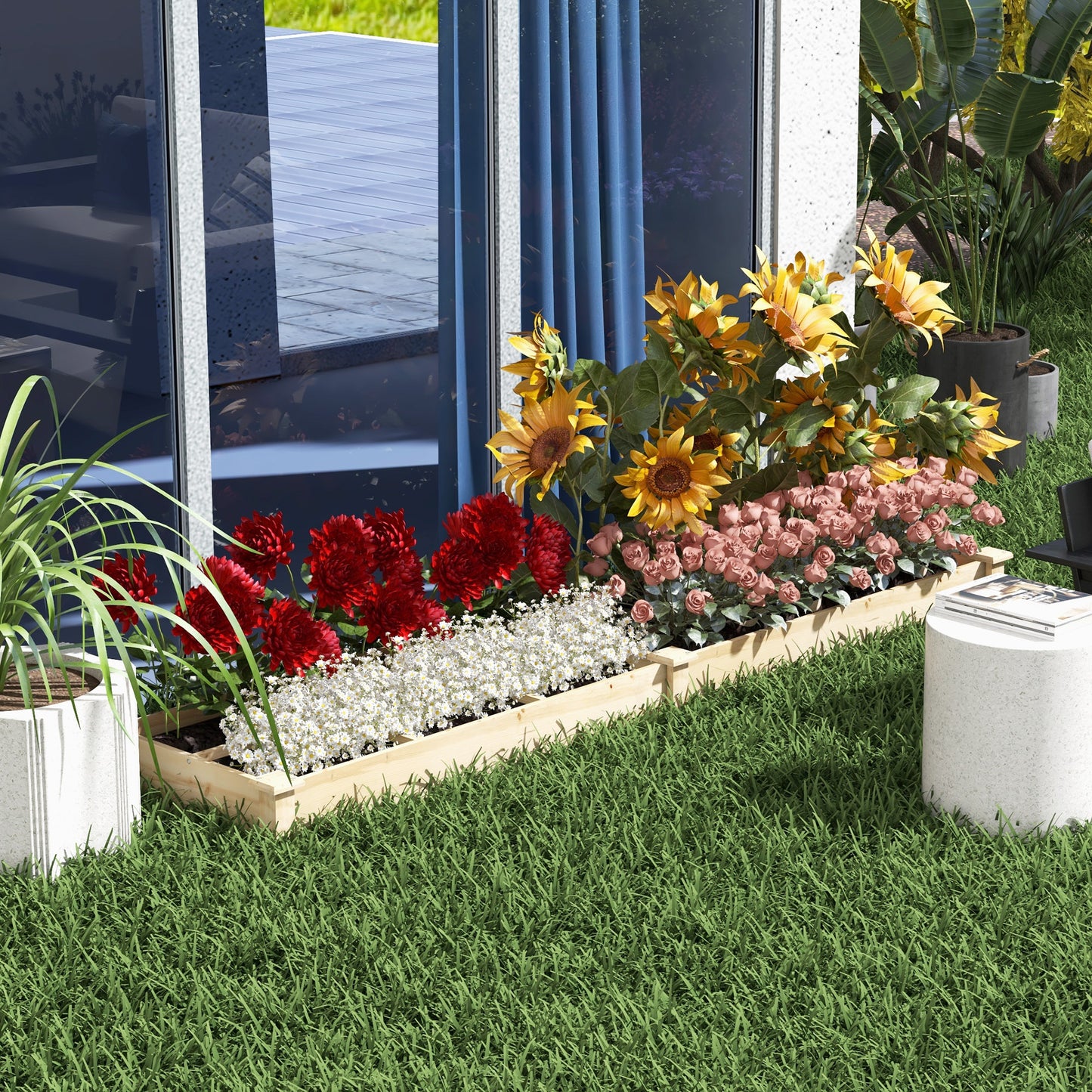 Outsunny Verhoogd Tuinbed, Plantenbak, 2-delig, open bodem, natuurlijk houten frame, eenvoudige montage, 237 x 60 x 25 cm