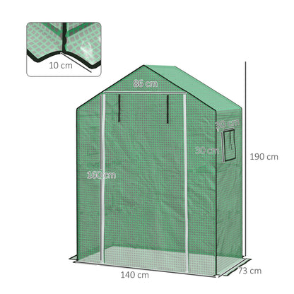 Outsunny vervangingshoes voor kas, vervangingshoes met UV-bescherming, roldeur, zijramen, 140 x 73 x 190 cm, groen