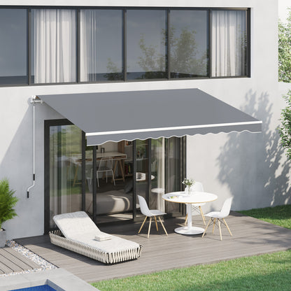Outsunny zonnescherm, 3,95 x 2,45 m, zonwering, uitschuifbaar, met handzwengel, metalen frame, polyester, grijs/wit