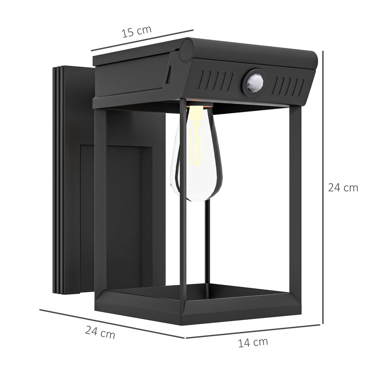 Outsunny Gartensolarleuchte, wetterfeste Solarlampe für den Außenbereich, mit Bewegungsmelder, 14 cm x 24 cm x 24 cm, schwarz