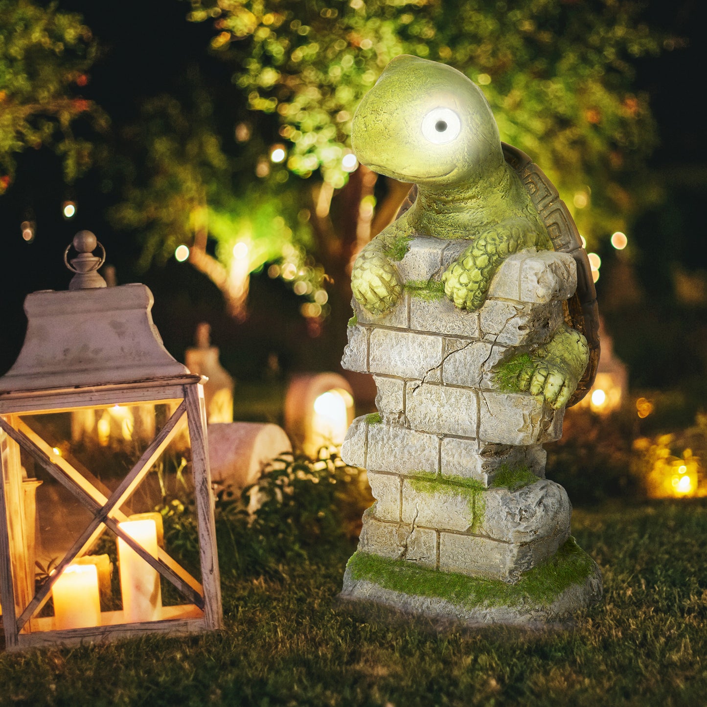 Outsunny Gartenfigur „Kleine Schildkröte“, Gartendekoration, wetterfest, inkl. Solarlampe