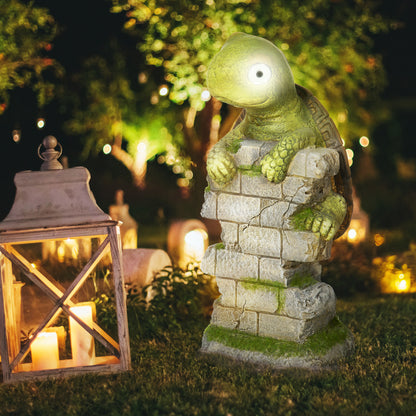 Outsunny Gartenfigur „Kleine Schildkröte“, Gartendekoration, wetterfest, inkl. Solarlampe