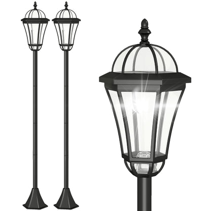 Outsunny Solar-Gartenlaterne, 2er-Pack, wetterfeste Wegebeleuchtung, 129 cm hoch, mit LED, 6 Stunden Leuchtdauer, Schutzart IP44, Solarlampe für den Außenbereich, Schwarz