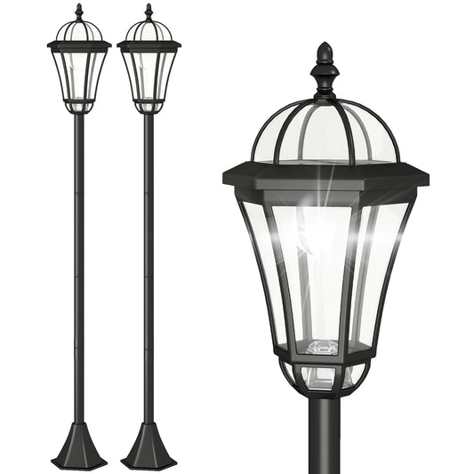 Outsunny Solar-Gartenlaterne, 2er-Pack, wetterfeste Wegebeleuchtung, 129 cm hoch, mit LED, 6 Stunden Leuchtdauer, Schutzart IP44, Solarlampe für den Außenbereich, Schwarz