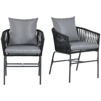 Outsunny tuinstoelen, set van 2, boho-design, zit- en rugkussens, comfortabele zitschaal, metalen frame, zwart