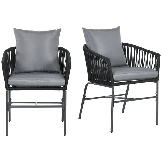 Outsunny tuinstoelen, set van 2, boho-design, zit- en rugkussens, comfortabele zitschaal, metalen frame, zwart