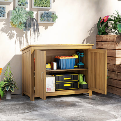 Outsunny tuinkast, houten ladekast met 2 planken voor tuin, terras, weerbestendig, 110 x 50 x 85 cm, bruin