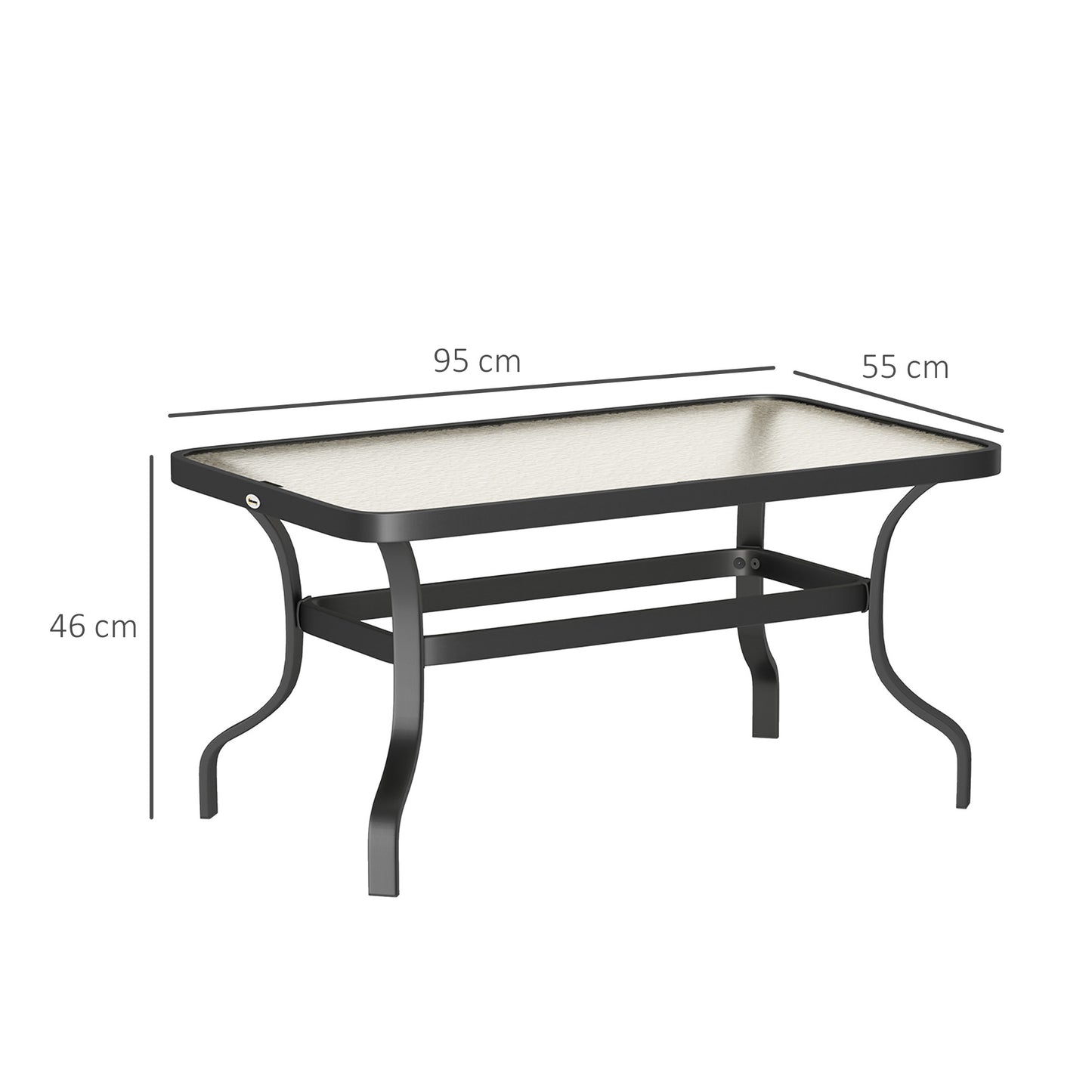 Outsunny Bijzettafel Gehard Glazen Salontafel met Golfmotief, Afgeronde Hoek Balkontafel 95x55 cm Zwart