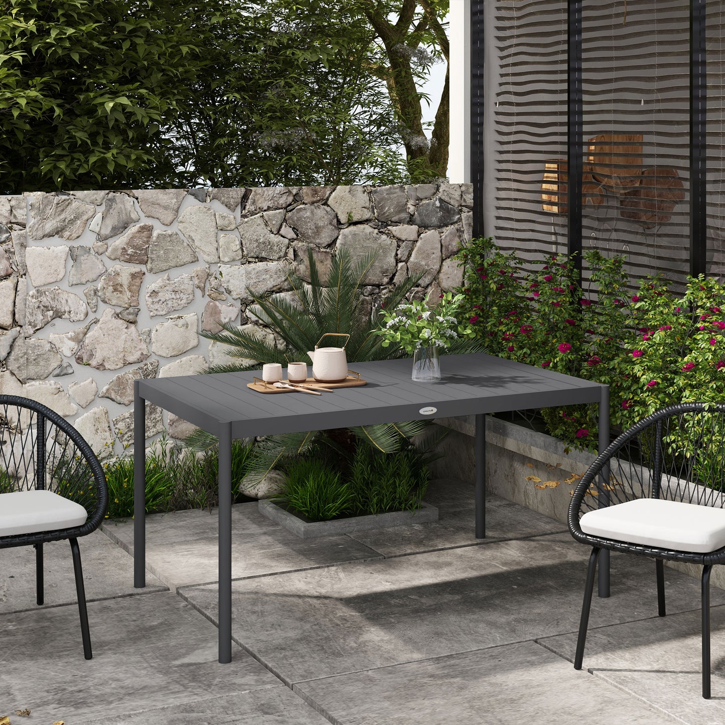 Outsunny Gartentisch, wetterfester Aluminiumtisch, 145 x 90 x 74 cm, dunkelgrau