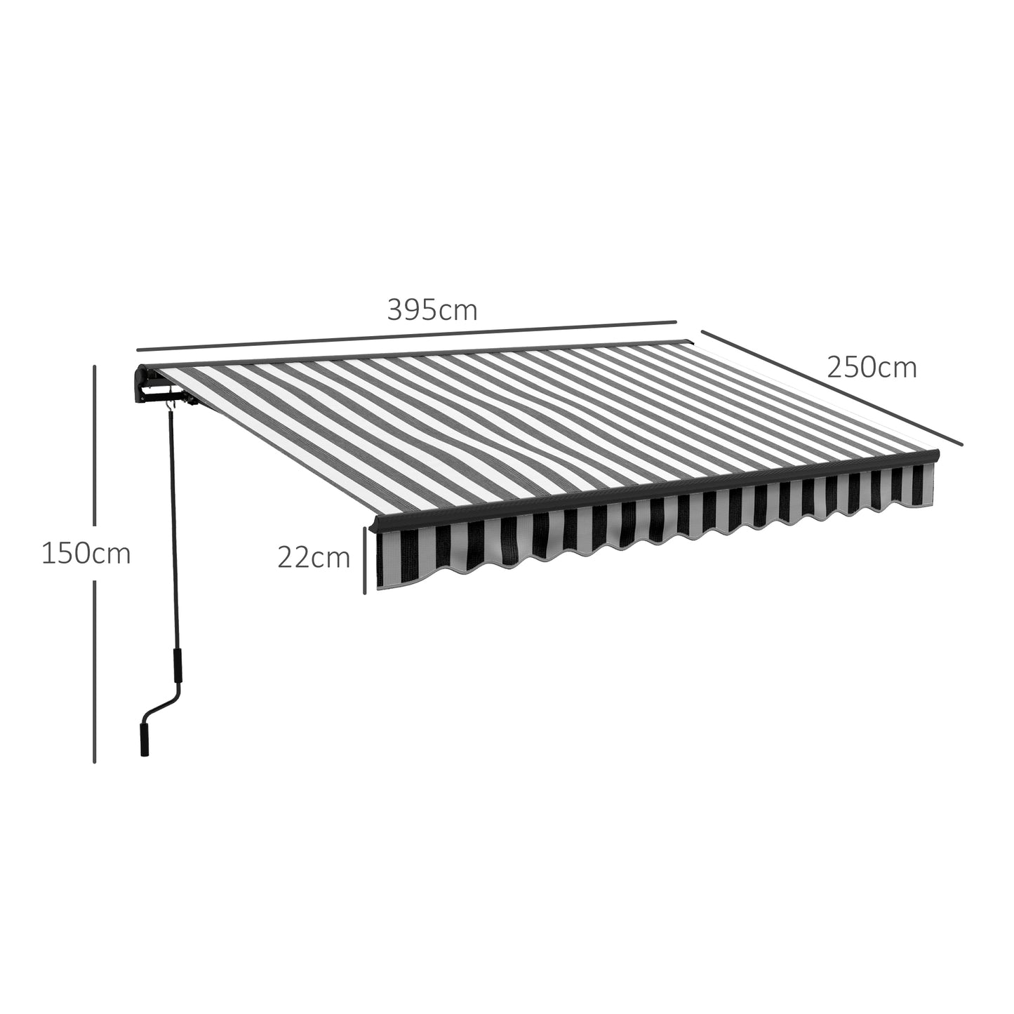 Outsunny zonnescherm, terrasoverkapping, weerbestendig, 1 handslinger, 395 x 250 x 150 cm, grijs + wit