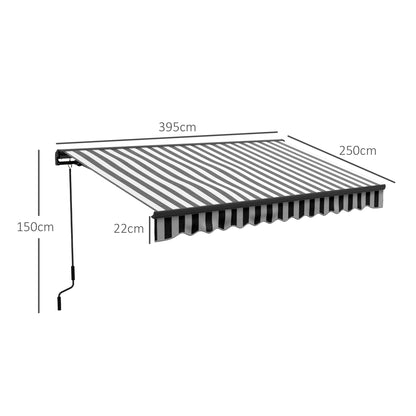 Outsunny zonnescherm, terrasoverkapping, weerbestendig, 1 handslinger, 395 x 250 x 150 cm, grijs + wit