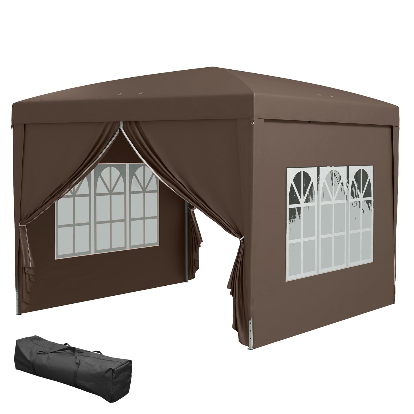 Outsunny 3 x 3 m Pavillon mit 4 Seitenwänden, Fenster, Zelt mit UV-Schutz, Gartenzelt inklusive Tragetasche, Stahl, Kaffee