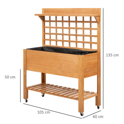 Erhöhter Pflanztisch von Outsunny für Garten, Blumentisch, Arbeitstisch, Gartentisch, Gewächshaustisch, Pflanztisch aus Holz für Garten und Balkon, 105 x 40 x 135 cm, Tanne, Vliesstoff, braun