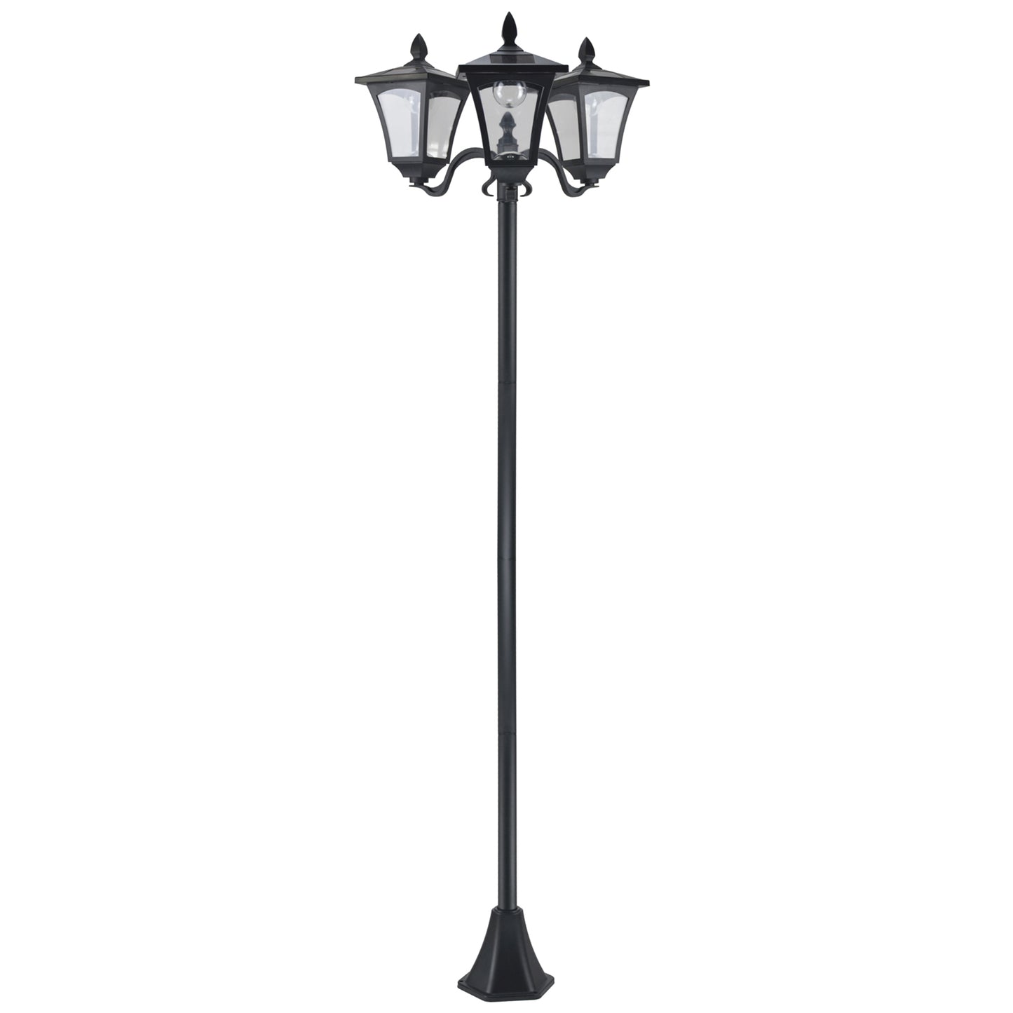 Outsunny Solar-Gartenlaterne mit 3 Lampen, Edelstahlstange, 120 Lumen LED, 51,5 x 47 x 182,5 cm, Schutzart IP44, für Garten und Balkon, Schwarz